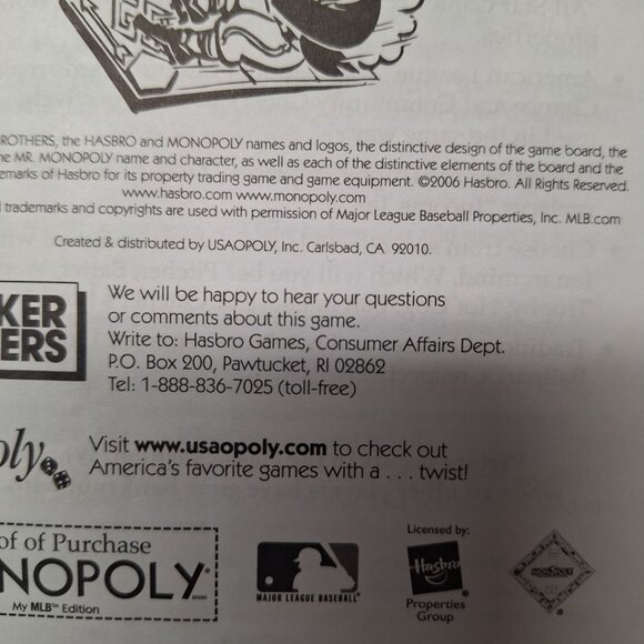 Monopoly My MLB 2006 Board Game Replacement Deed Cards Instructions Blank Custom - Picture 7 of 8